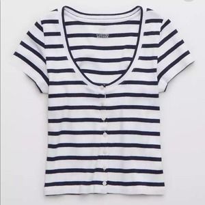 Aerie Ribbed Button Up Striped Top S NWT